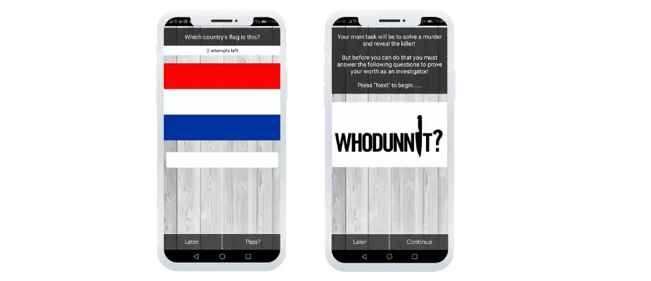 App screens - flag quize and whodunnit?