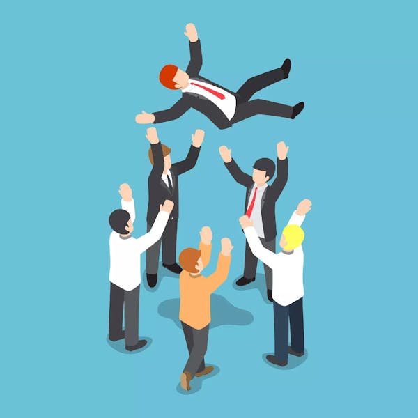 Illustration of trust exercise, throwing colleague up in the air
