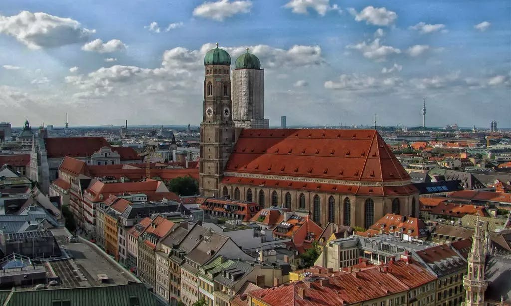 View of a city, bavarian architecture in Frauenkirche, Muinich, Germany