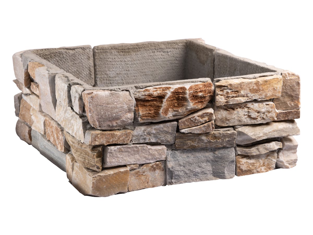 Example cladding configuration for a pier or a planter made from Wild Stone Natural Real Stone Panel Quoins