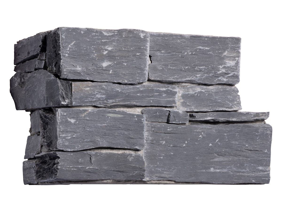 A real, split-faced stone quoin in the "carbon" (Slate) colour from Wild Stone UK