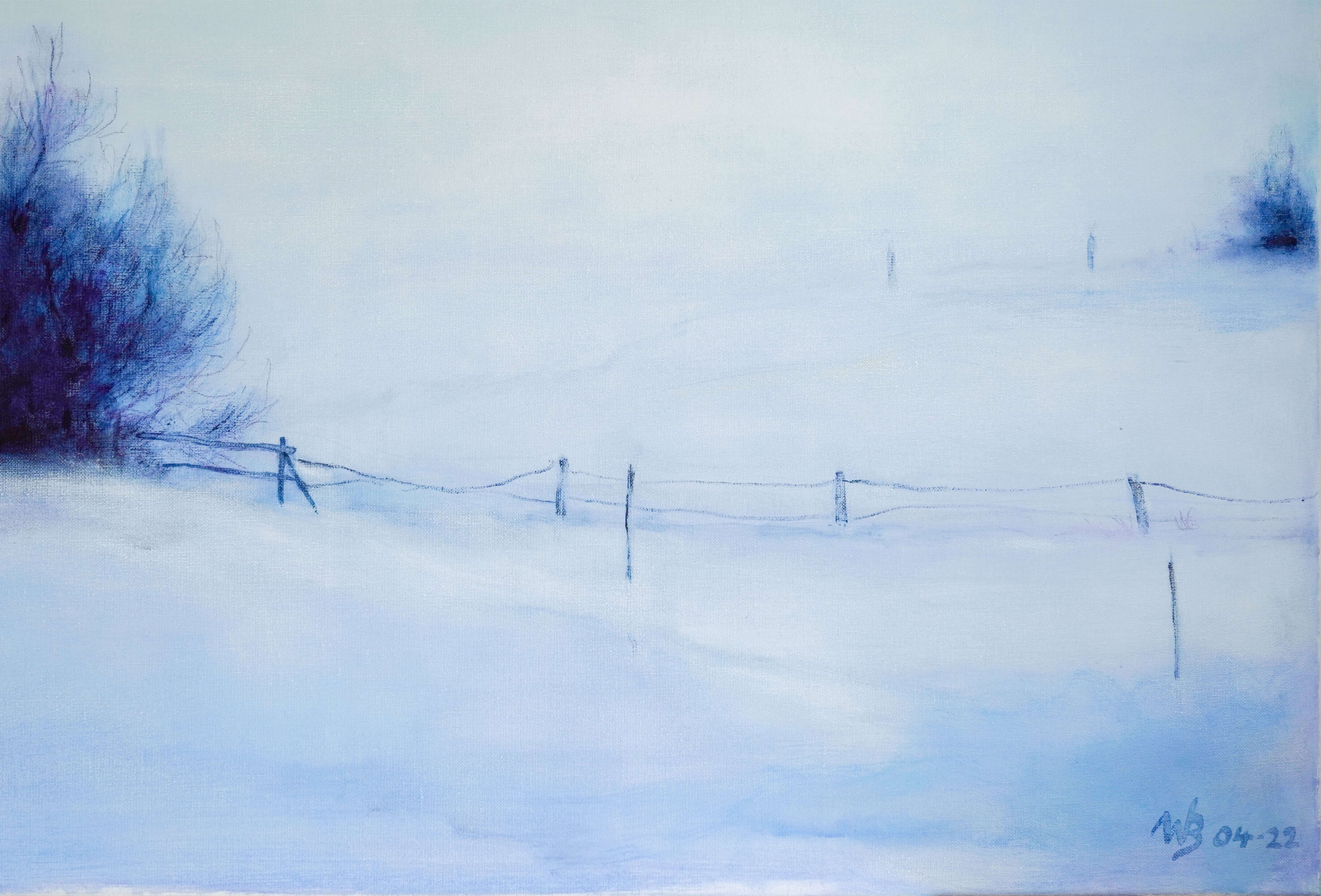 Gemälde Ausschnitt Zaun im Schnee