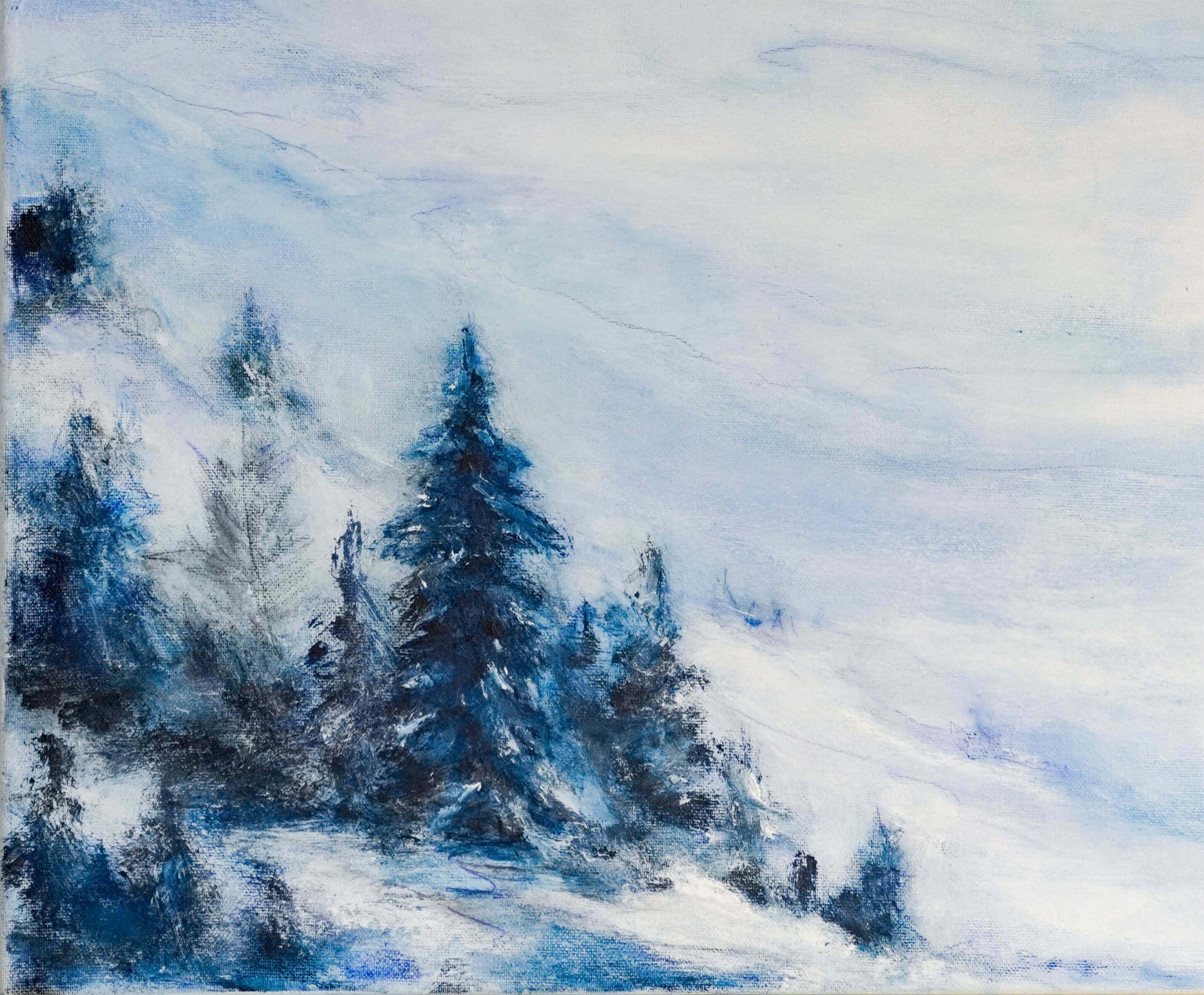 Winter in der Jachenau Gemälde Bäume im Vordergrund