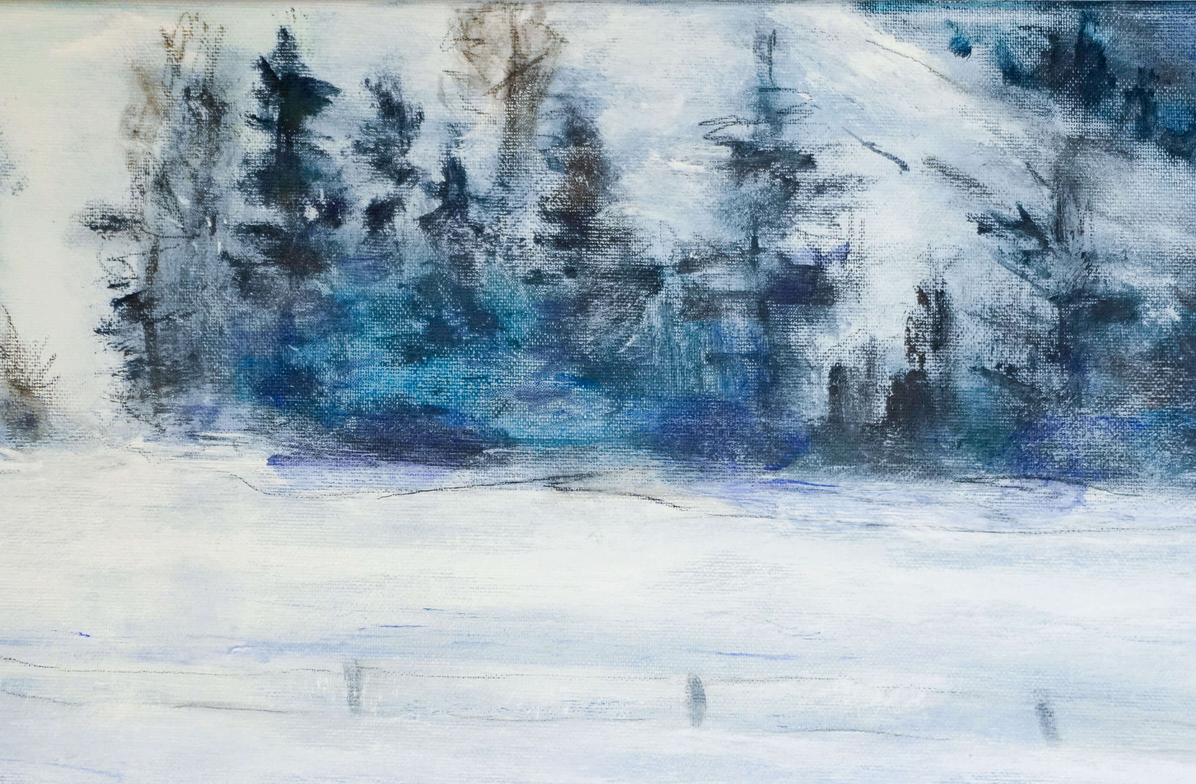 Winter in der Jachenau Gemälde Bäume im Hintergrund