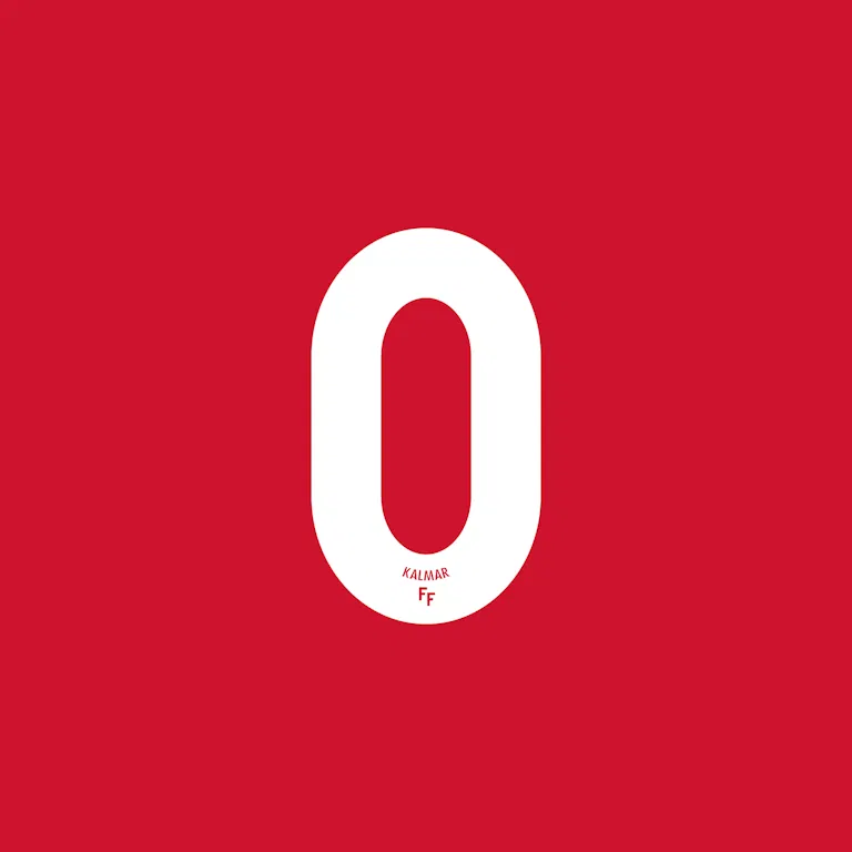 Kalmar FF siffra 1-9. Vit mot röd bakgrund.