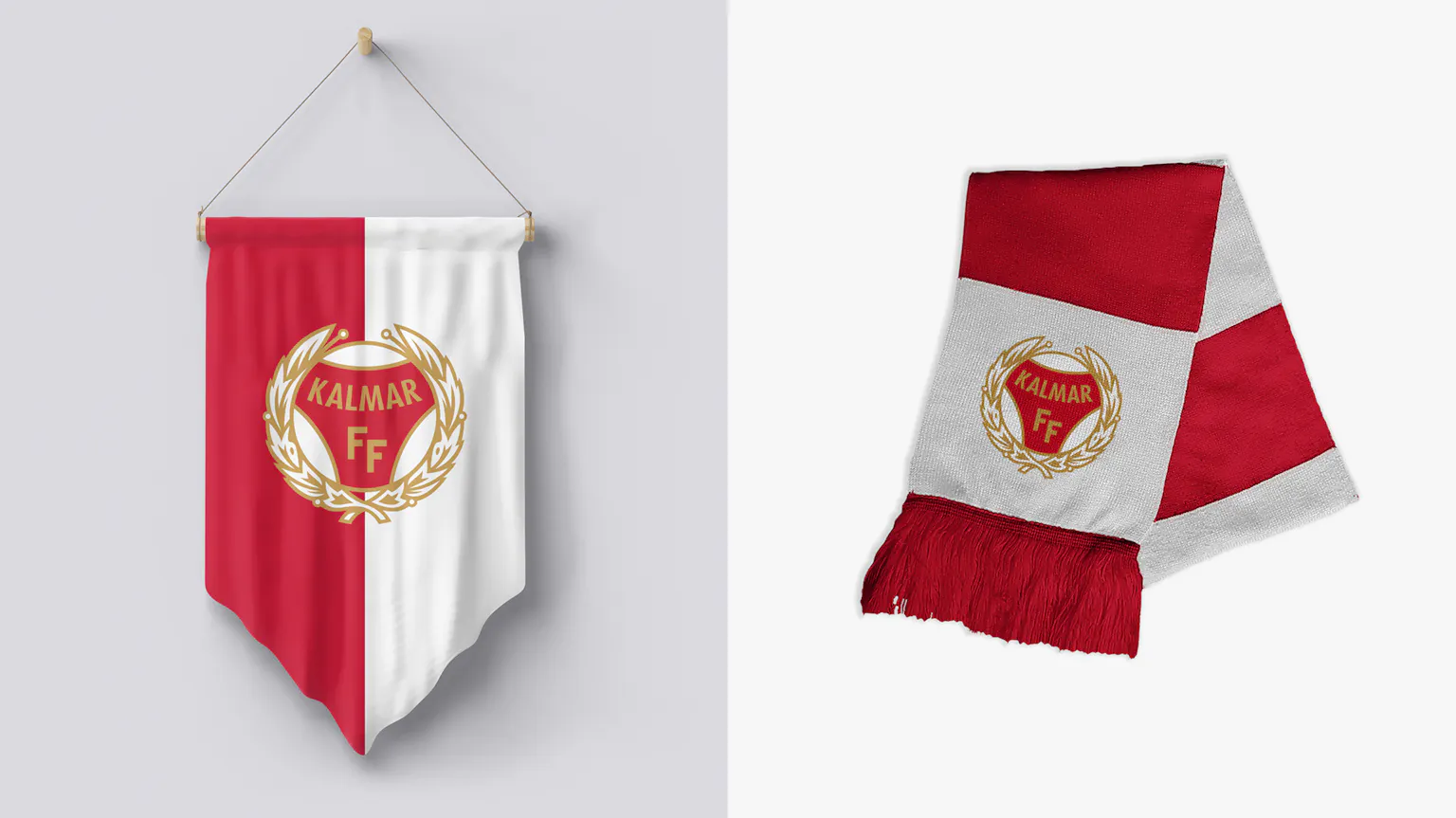Kalmar FF vimpel och halsduk. Rött och vitt.