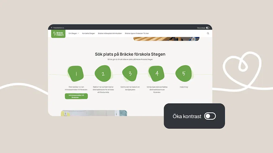 Animation från Bräcke Diakonis webbplats som visar gränssnittets kontraster och visuella tillgänglighet.