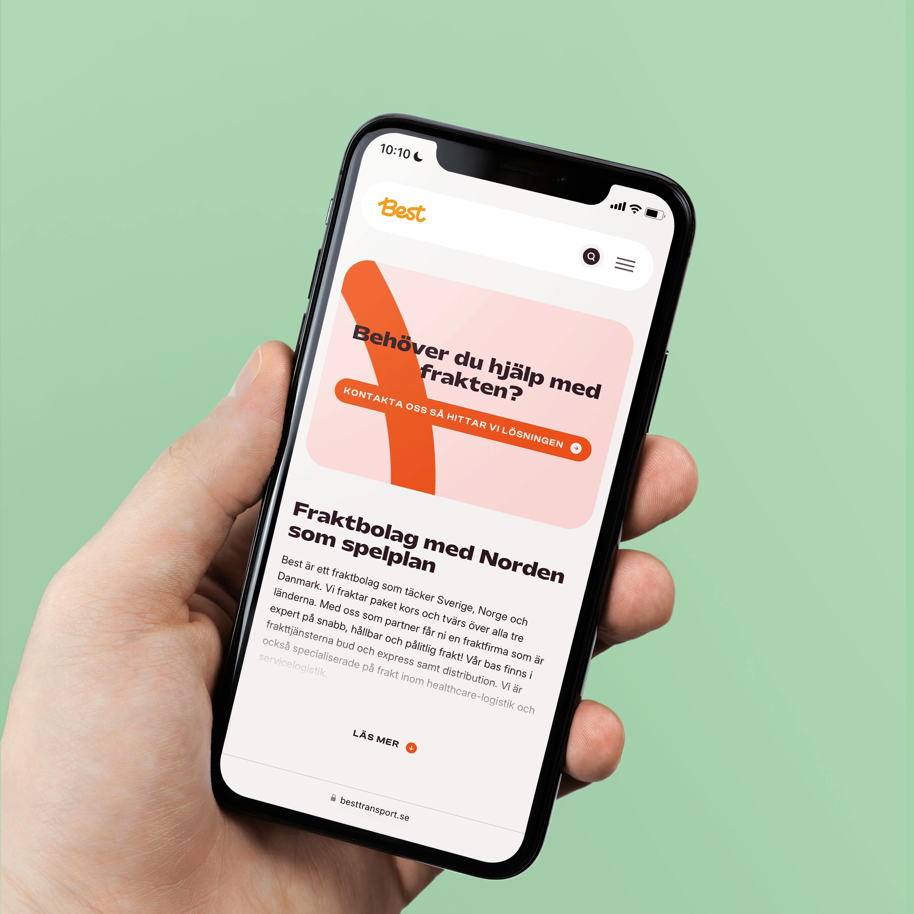 Best Transports hemsida i mobilvy