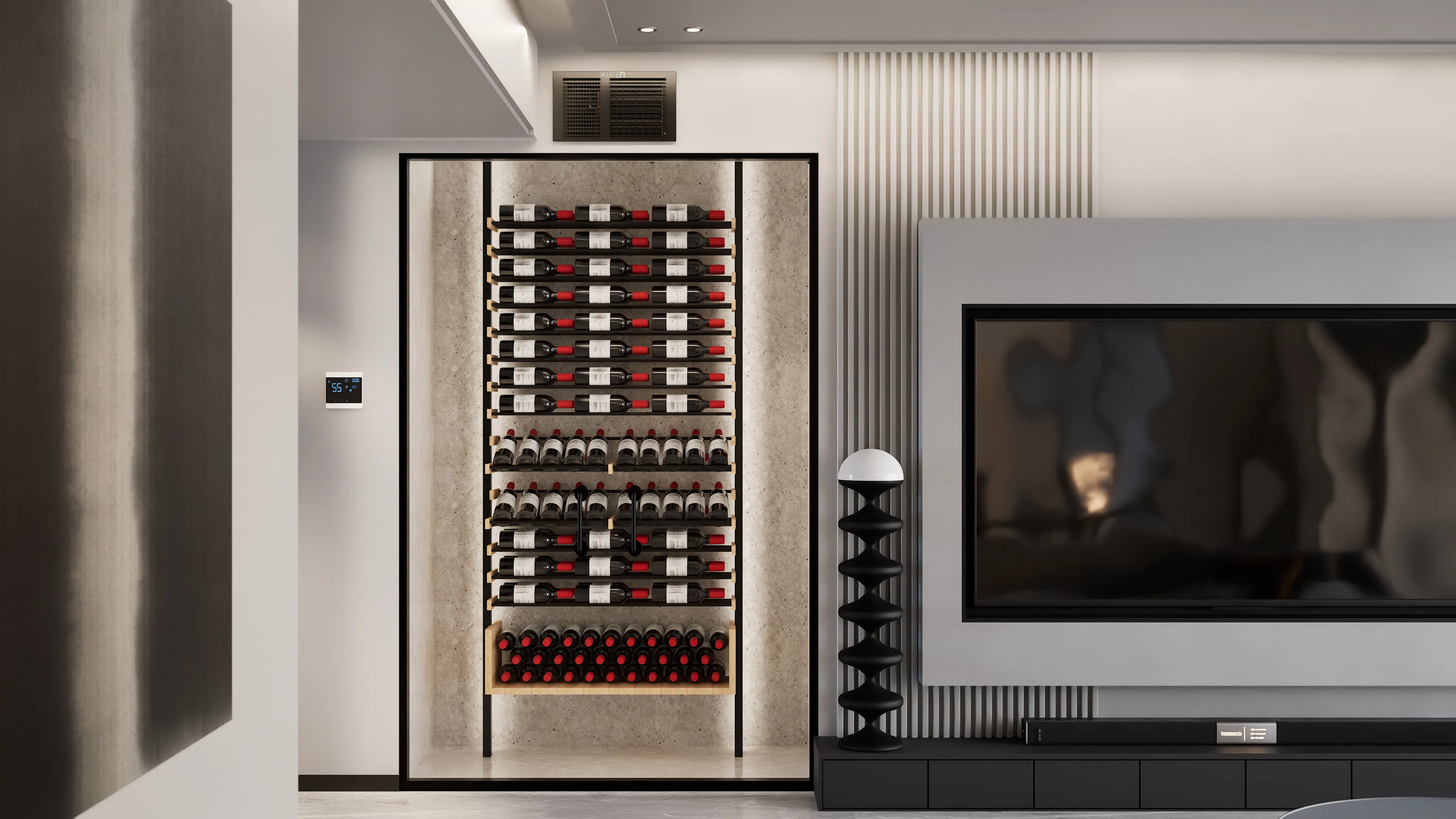 Residential wine cellar with a substantial bottle wall