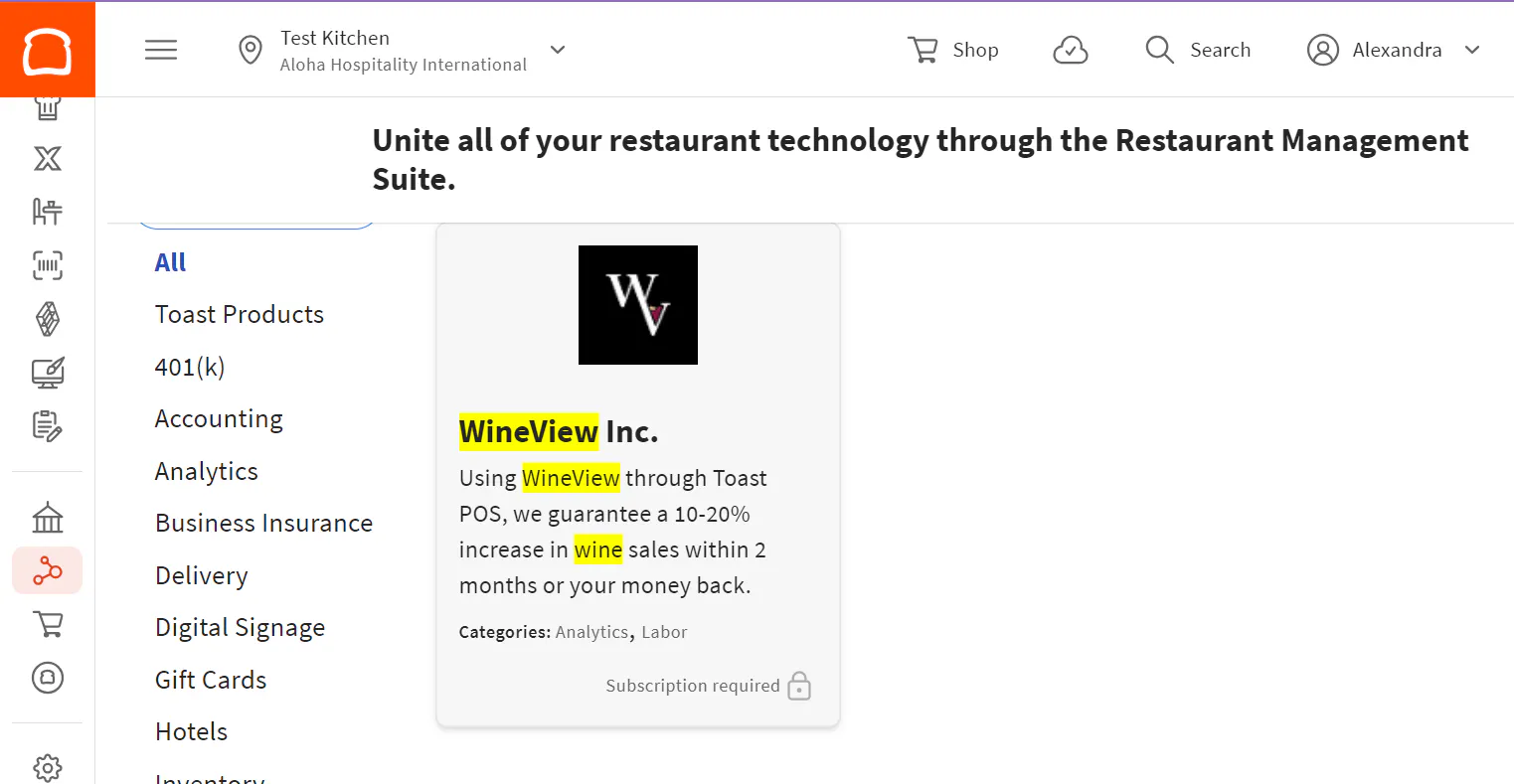 Toast Integration - WineView for Restaurants