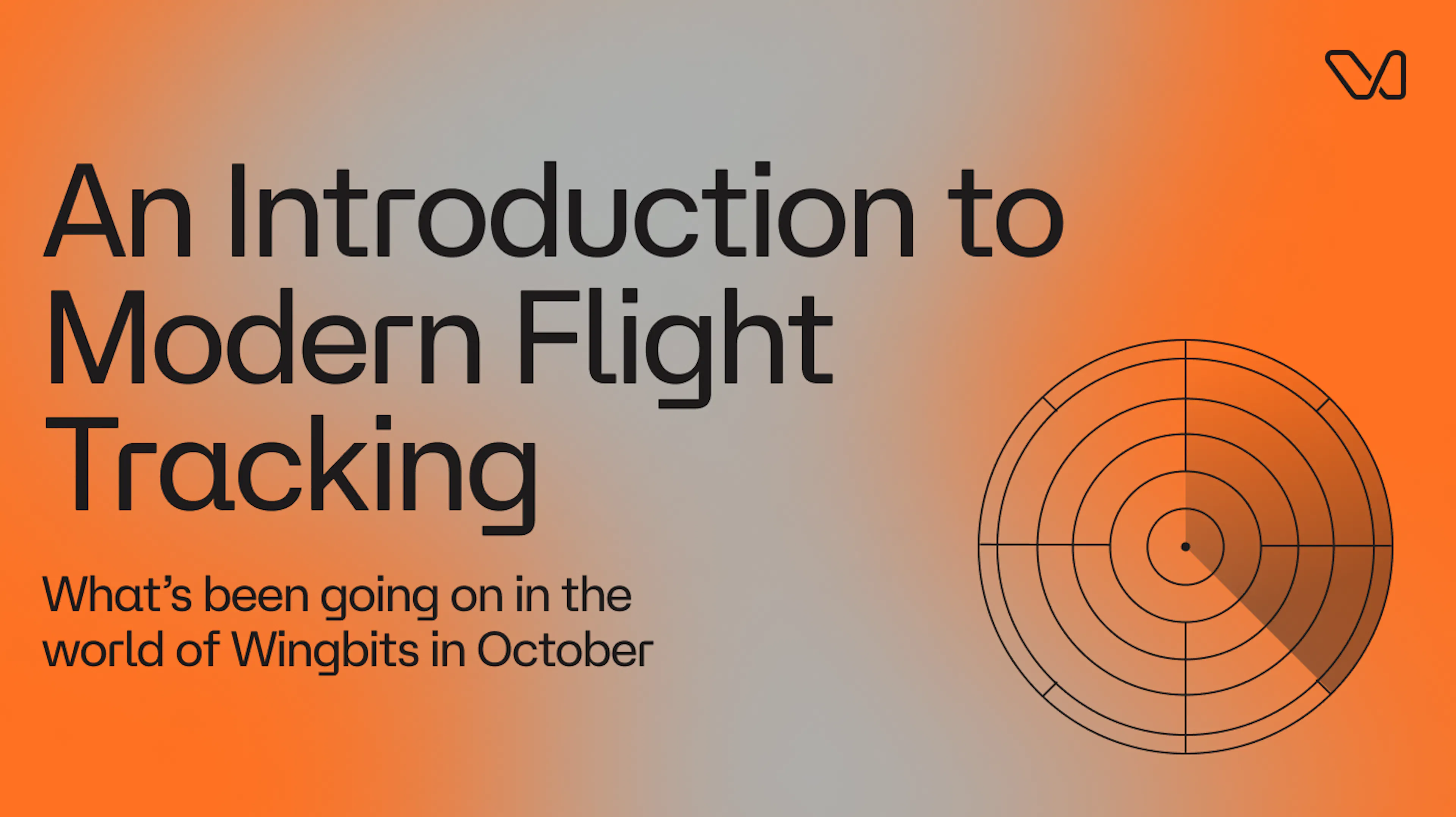 Orange and gray image with the words "How to Track Aircraft Around the World: An Introduction to Modern Flight Tracking" and the term "A simple guide to modern flight tracking with DePIN technology."