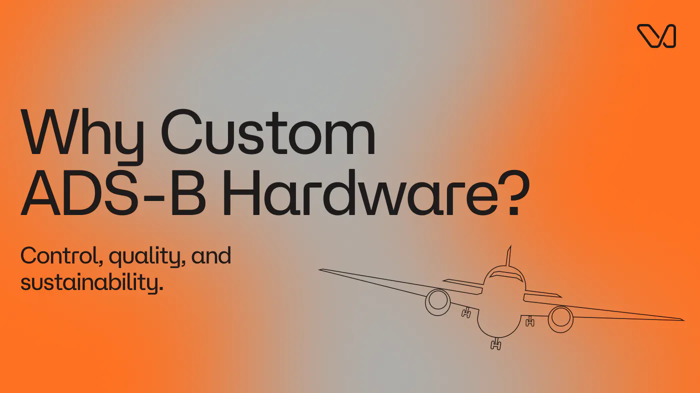 Wingbits custom ADS-B hardware banner featuring text Control, Quality, Sustainability on orange gradient background