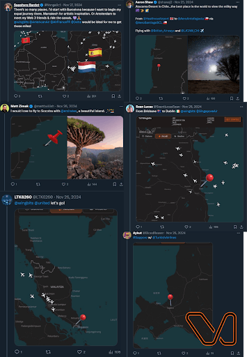 A collage of the entrants for the Wingbits Thanksgive-away showing the Twitter/X entrant posts and their screen captures.