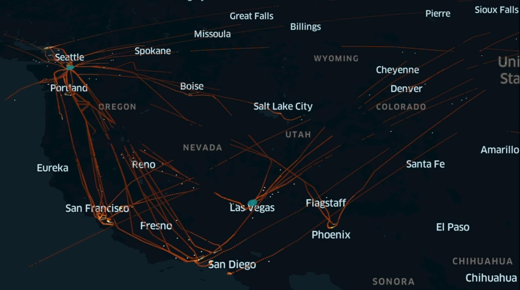 Map showing aircraft traffic on Thanksgiving