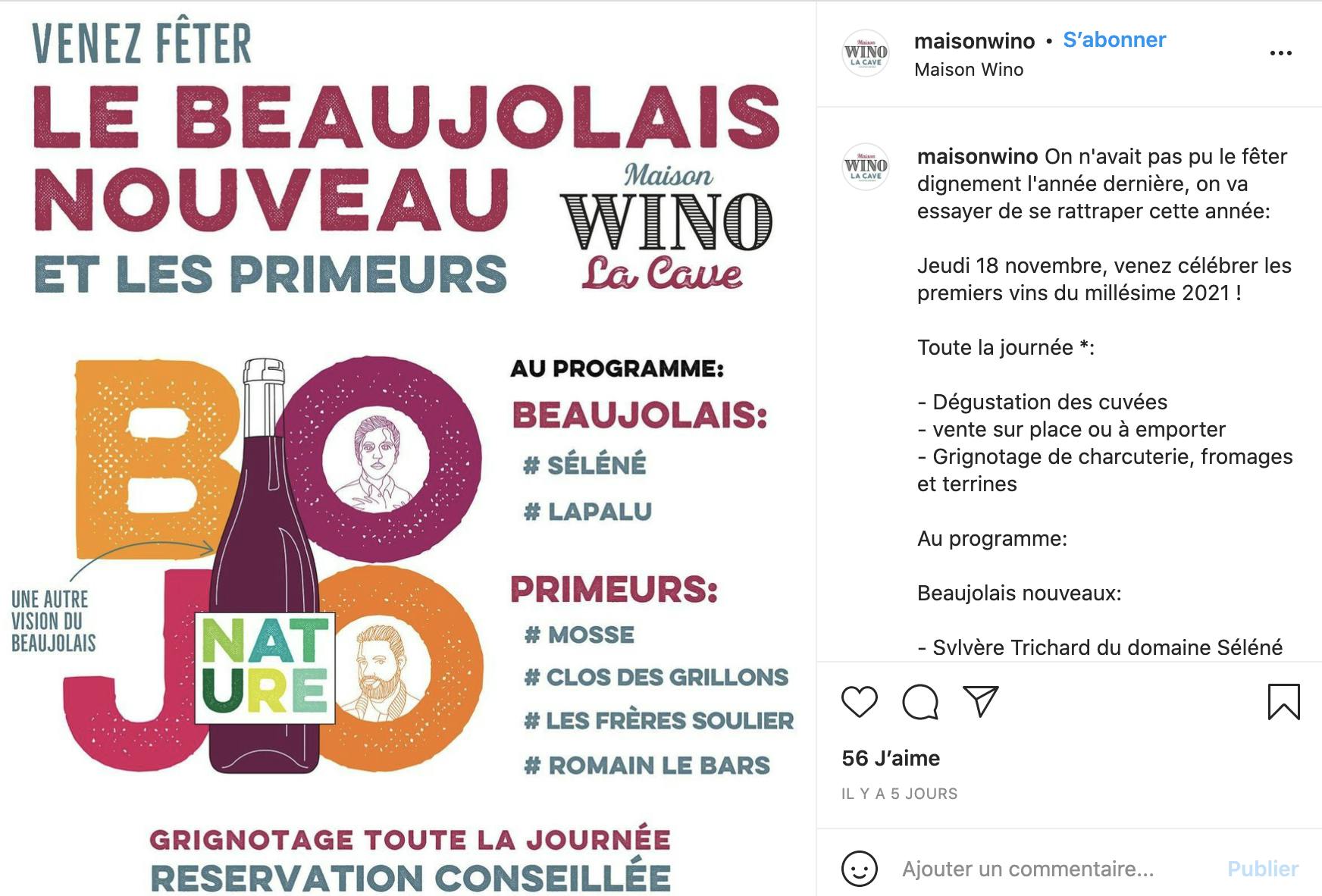 Post Instagram de Maison Wino