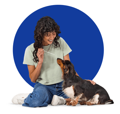 Young dark-haired woman with her cute Dachshund breed dog