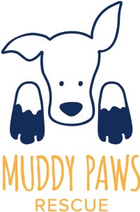 Illustration of a dog. Text: Muddy Paws Rescue