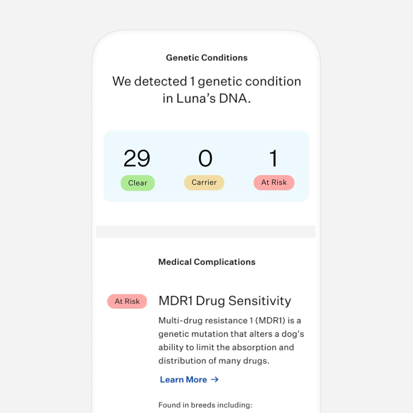 Dog DNA health results