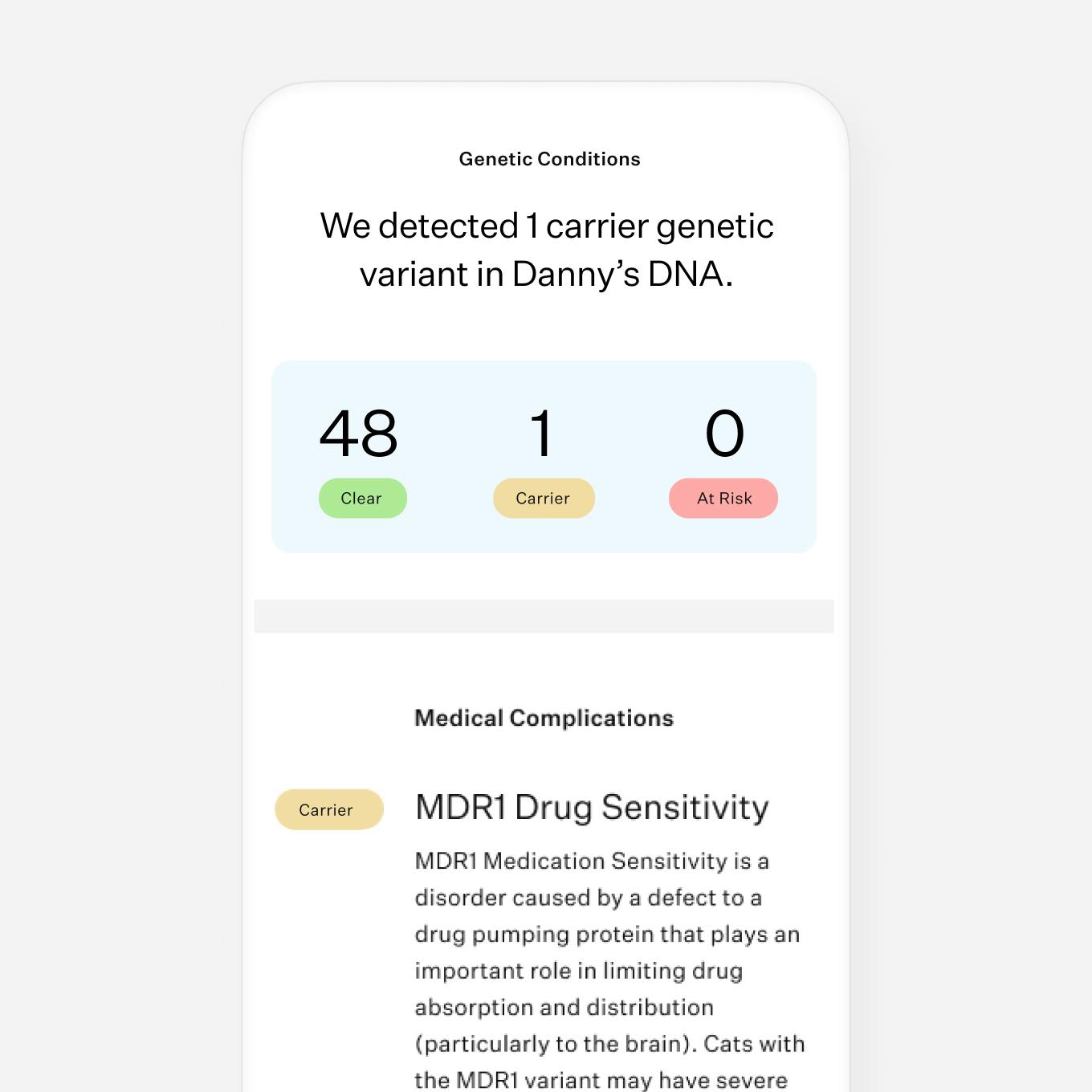 Cat DNA test health results