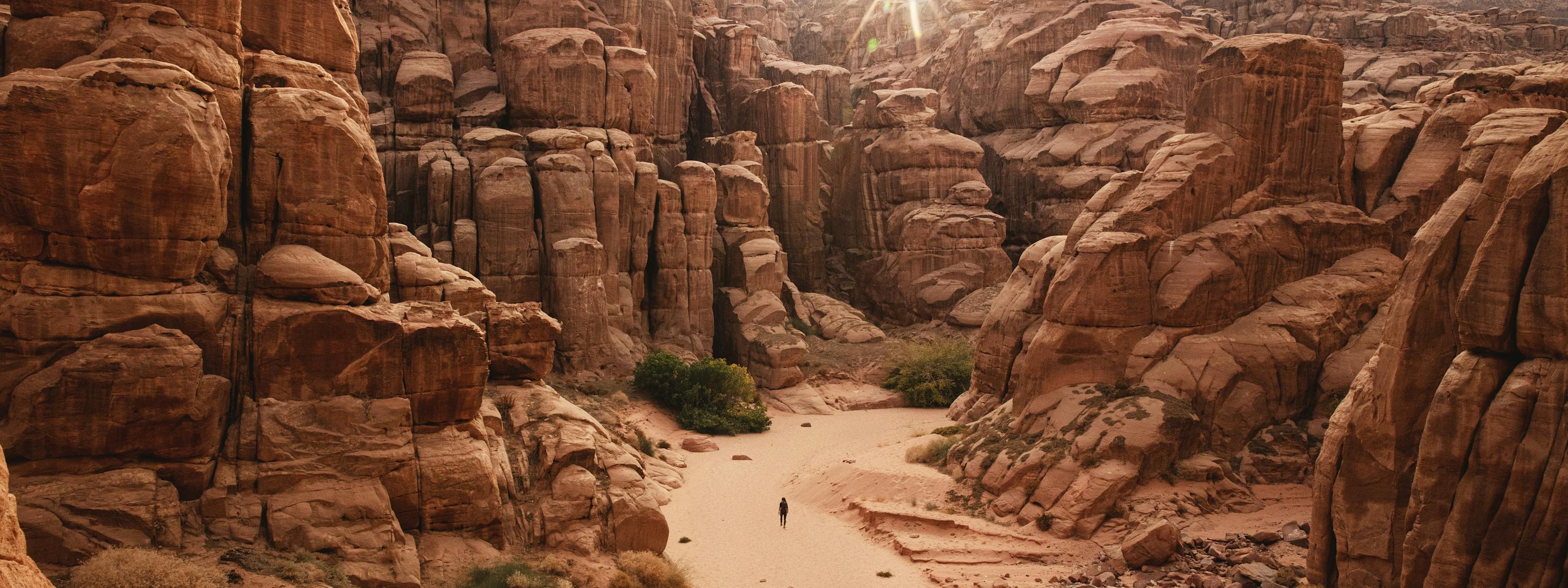 Red sands and spectacular sandstone rock formations in Hisma Desert, Saudi Arabia
