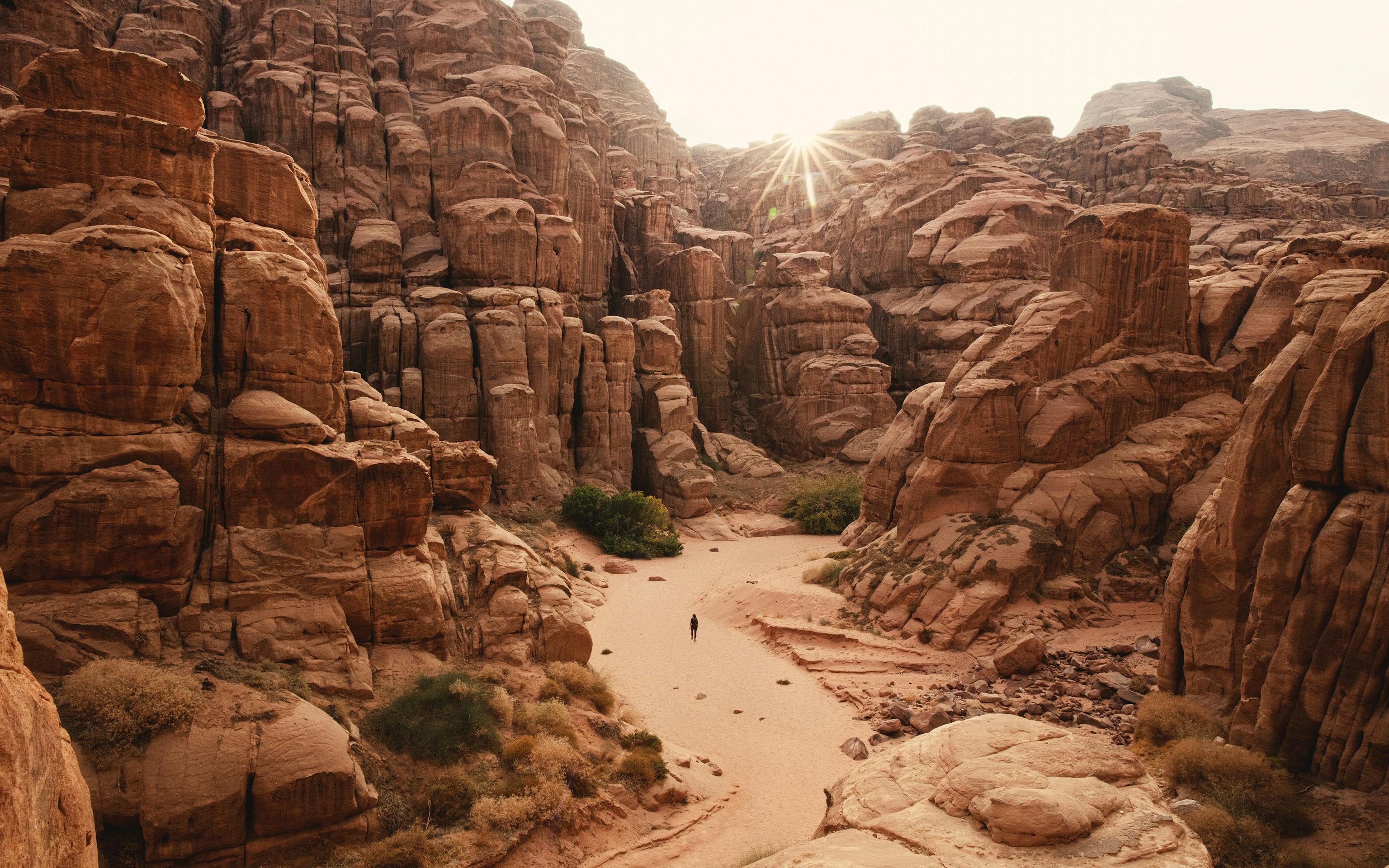 Red sands and spectacular sandstone rock formations in Hisma Desert, Saudi Arabia
