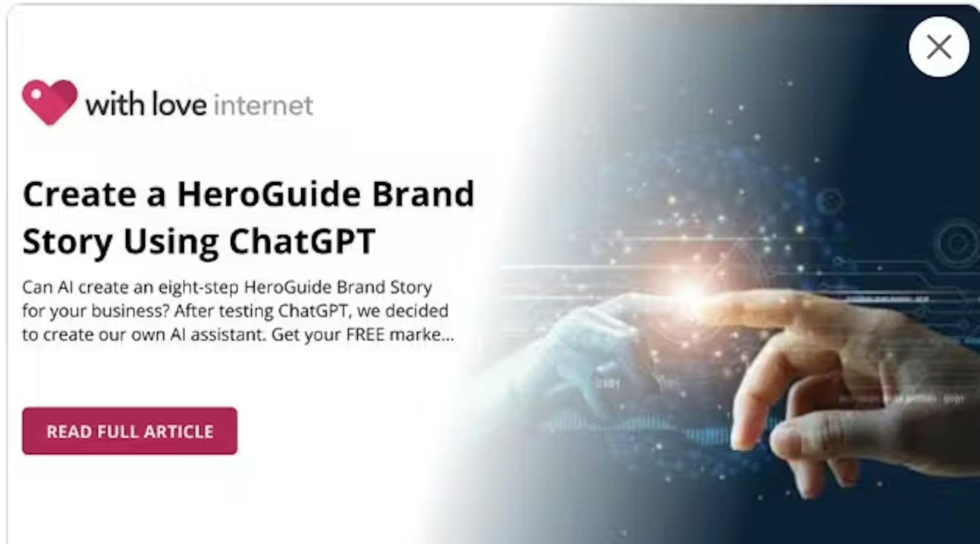 A white social media link preview card showing "The Eight-Step HeroGuide Brand Story Method" with a grayscale image of a knight, demonstrating how meta property og tags clarify business messaging.