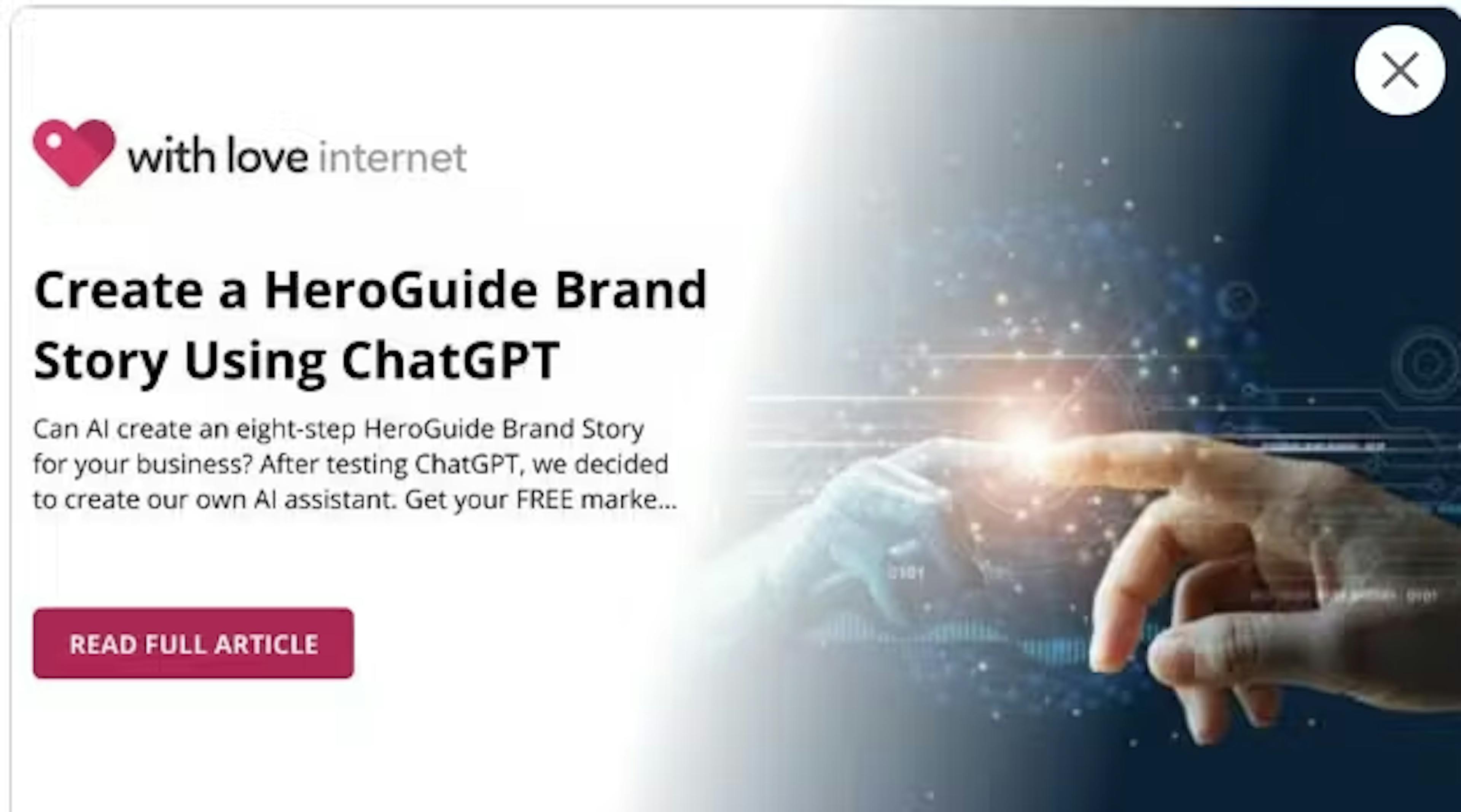 A white social media link preview card showing "The Eight-Step HeroGuide Brand Story Method" with a grayscale image of a knight, demonstrating how meta property og tags clarify business messaging.
