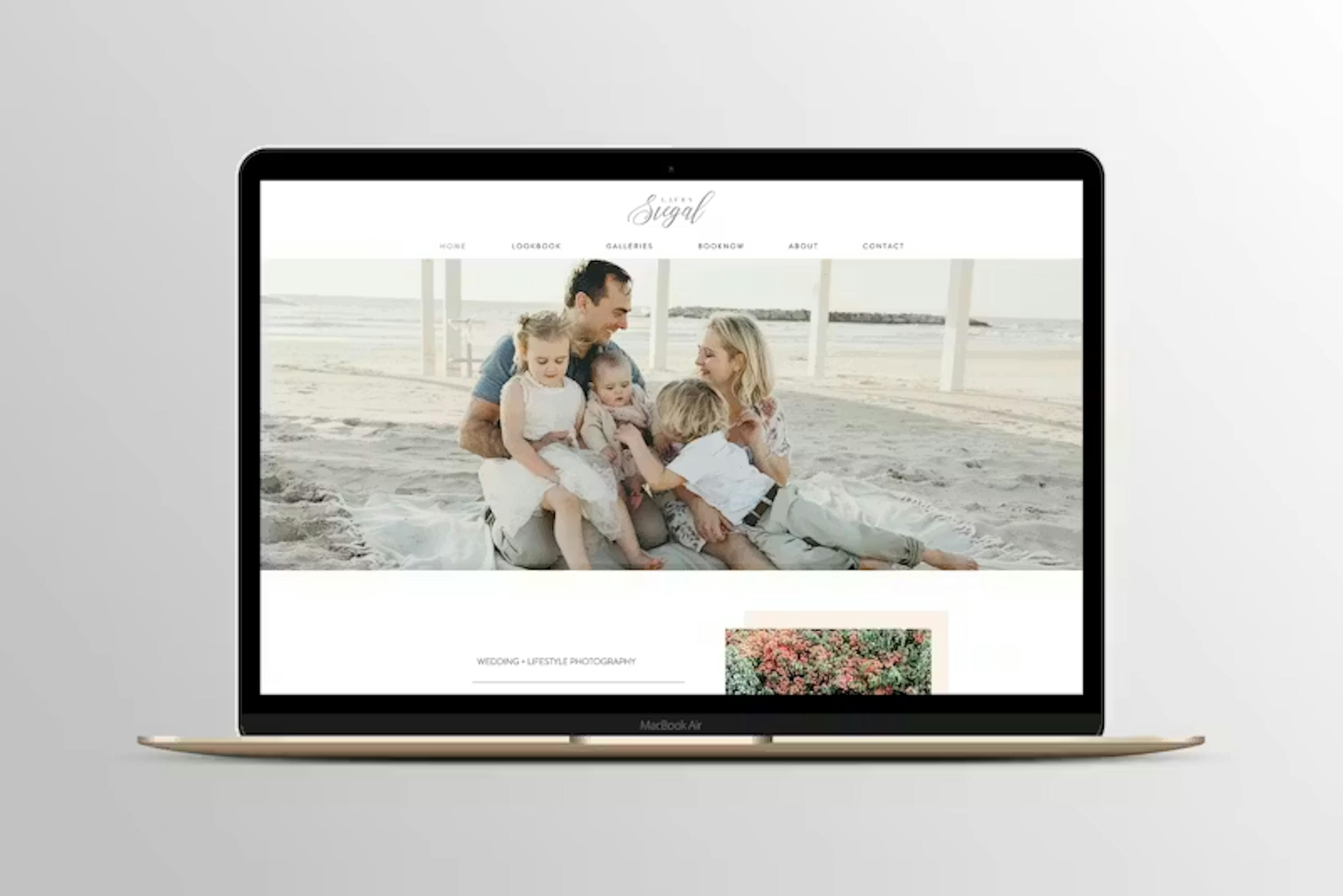 Laura Segal wedding and lifestyle photography website portfolio displayed on a MacBook Air laptop.
