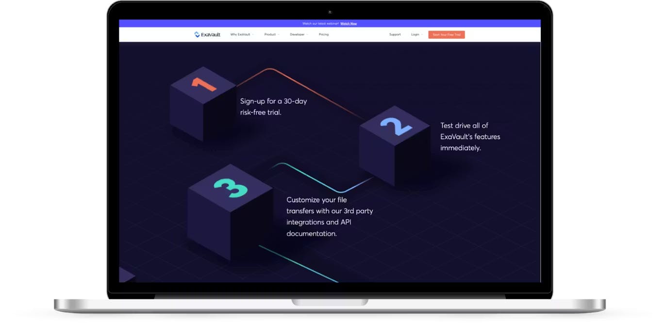 A "Plan" section example featuring a simple three-step process to guide users toward a 30-day risk-free trial.