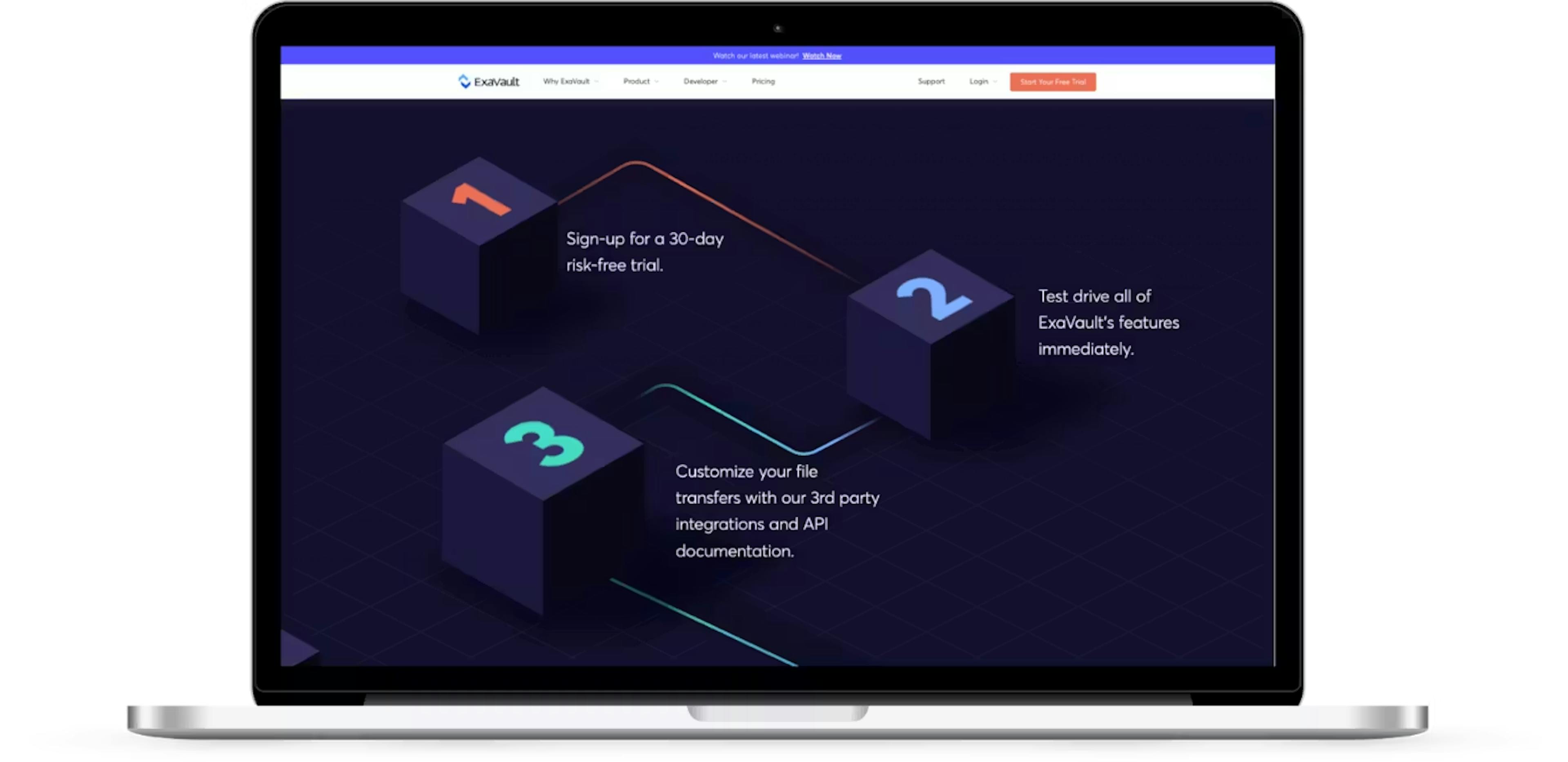 A "Plan" section example featuring a simple three-step process to guide users toward a 30-day risk-free trial.