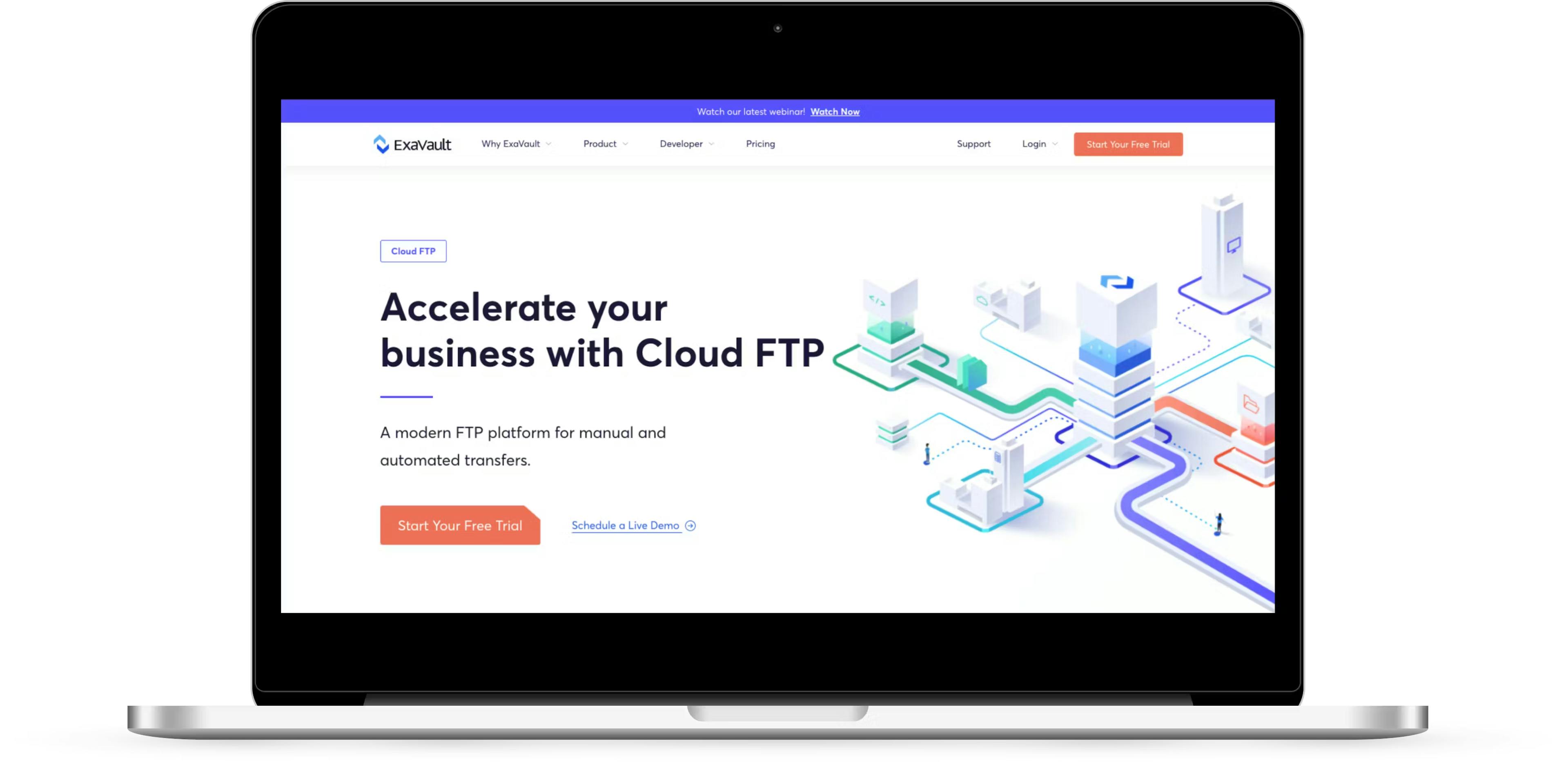 A website header example for a Cloud FTP platform, demonstrating a clear primary call to action for users.