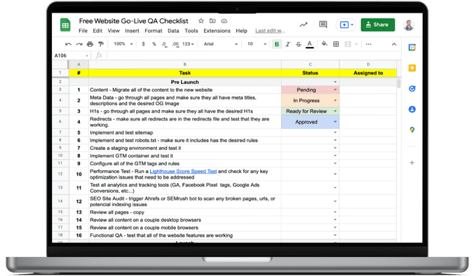 Free Website QA Checklist Screenshot