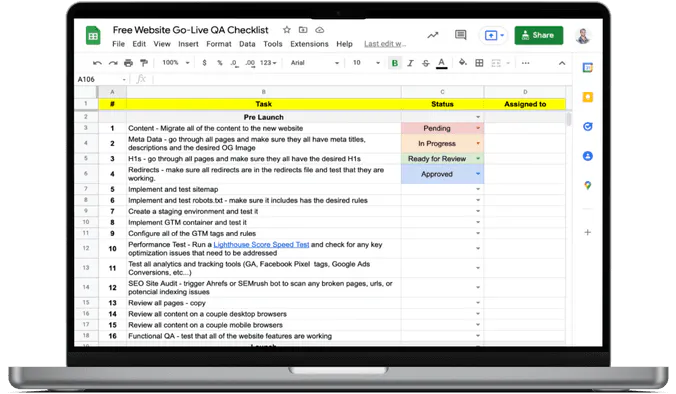 Free Website QA Checklist Screenshot