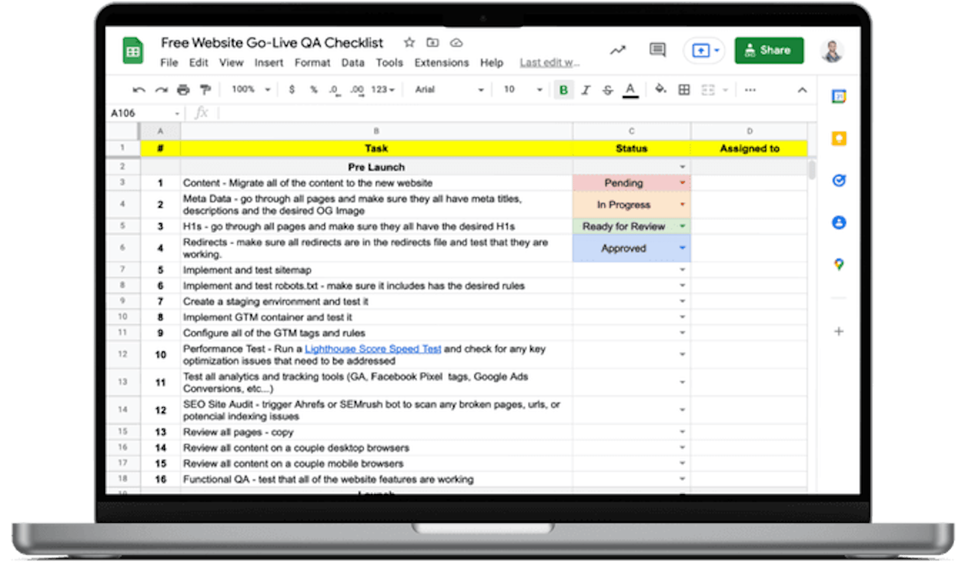 Free Website QA Checklist Screenshot