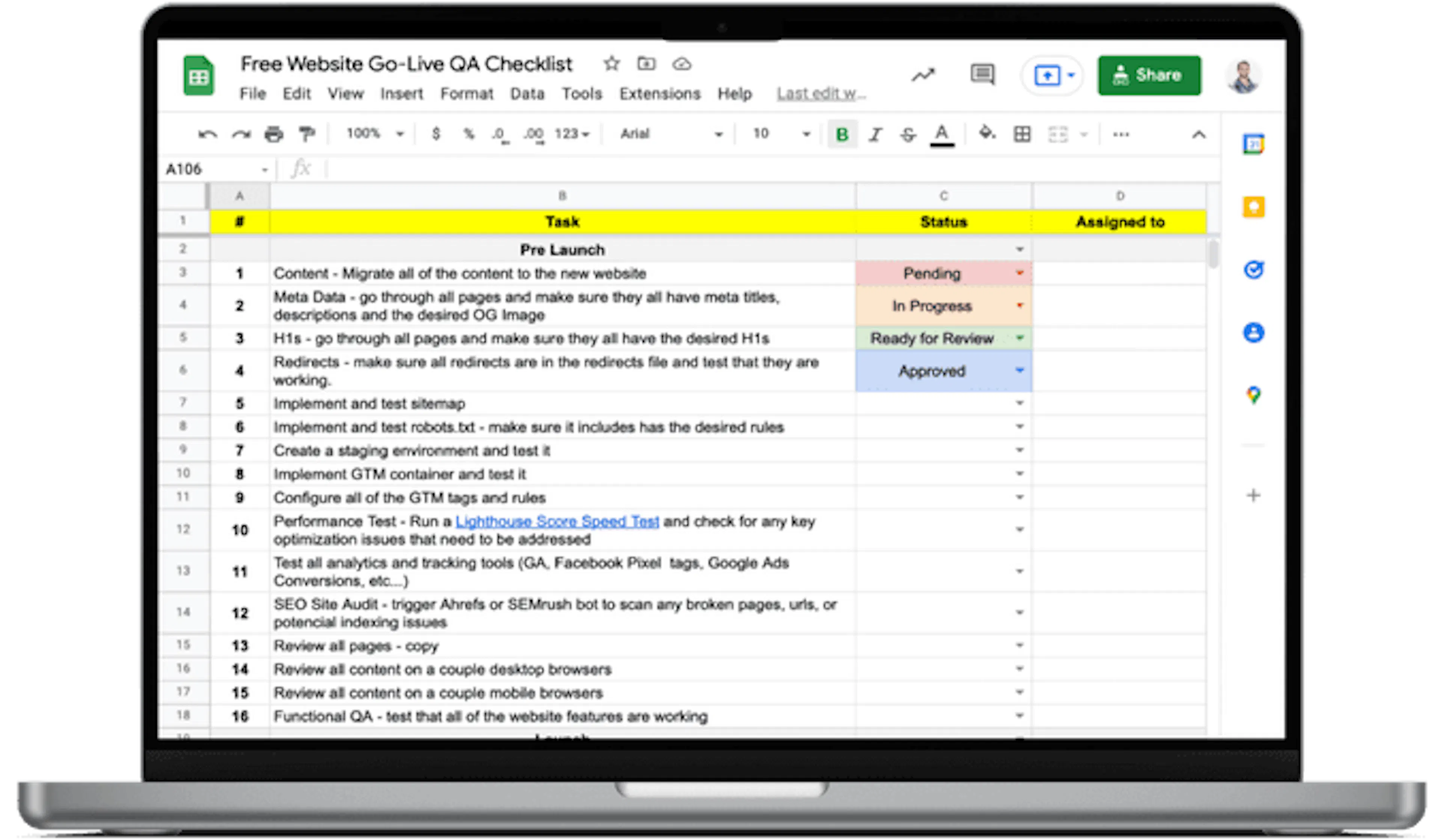 Free Website QA Checklist Screenshot