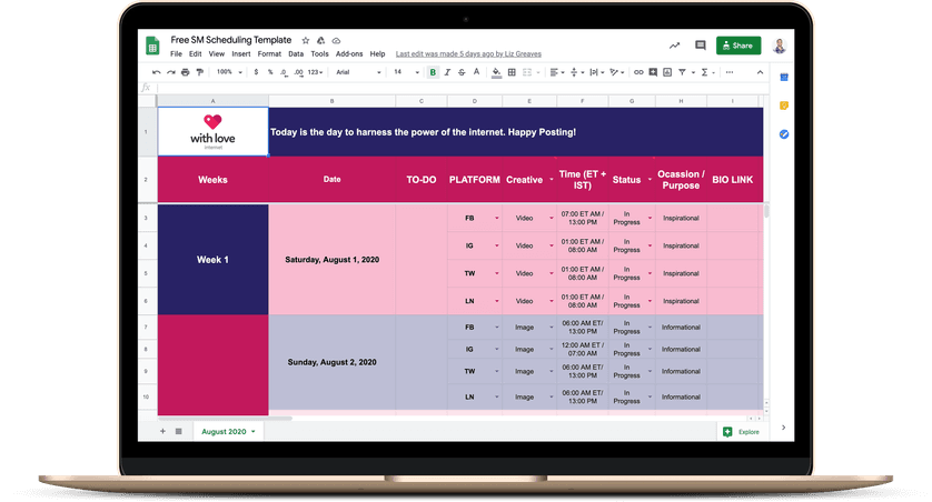 Free Social Media Schedule Template Screenshot