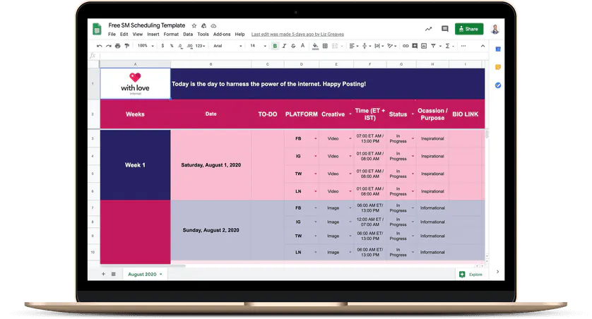 Free Social Media Schedule Template Screenshot