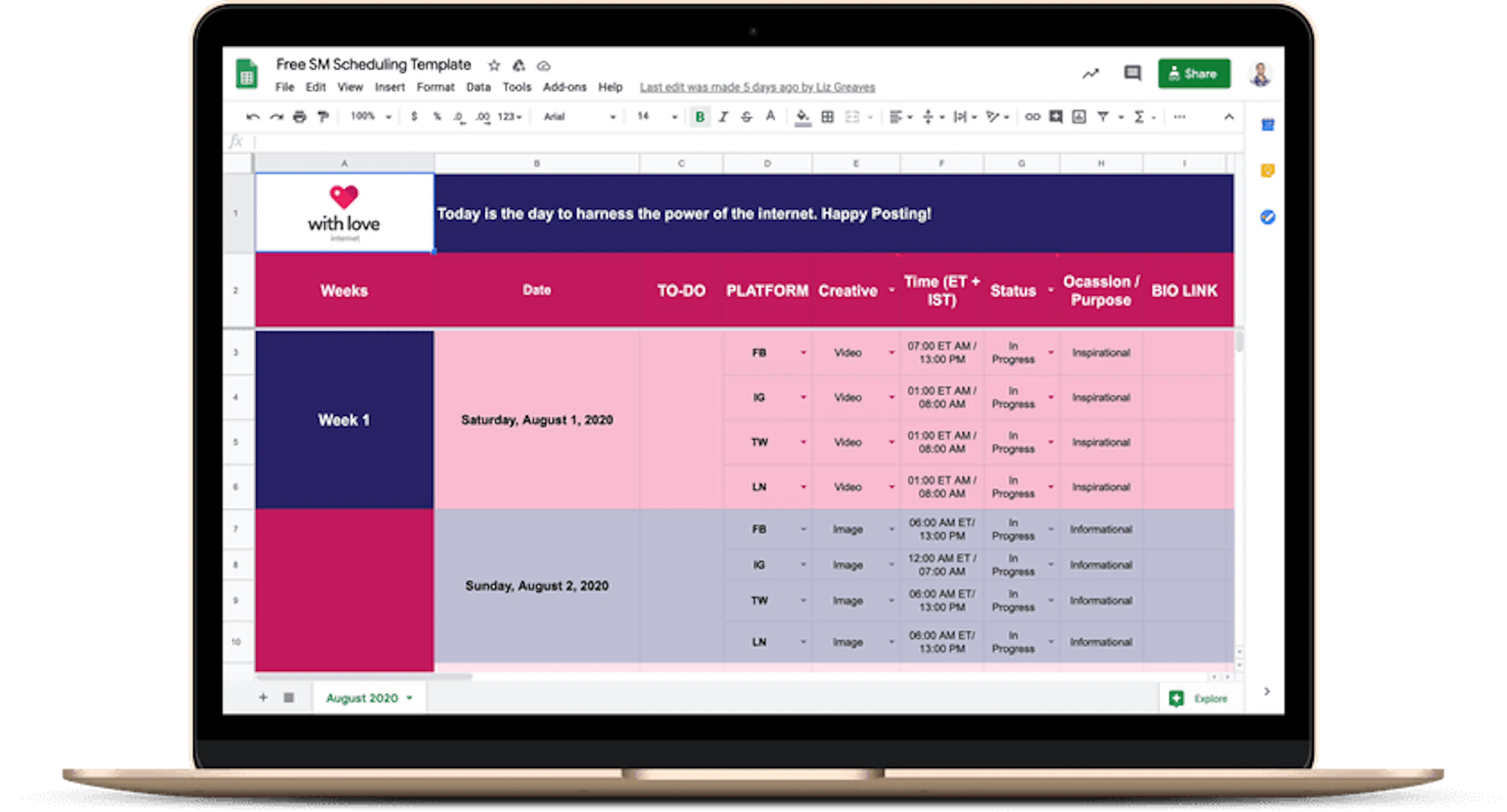 Free Social Media Schedule Template Screenshot
