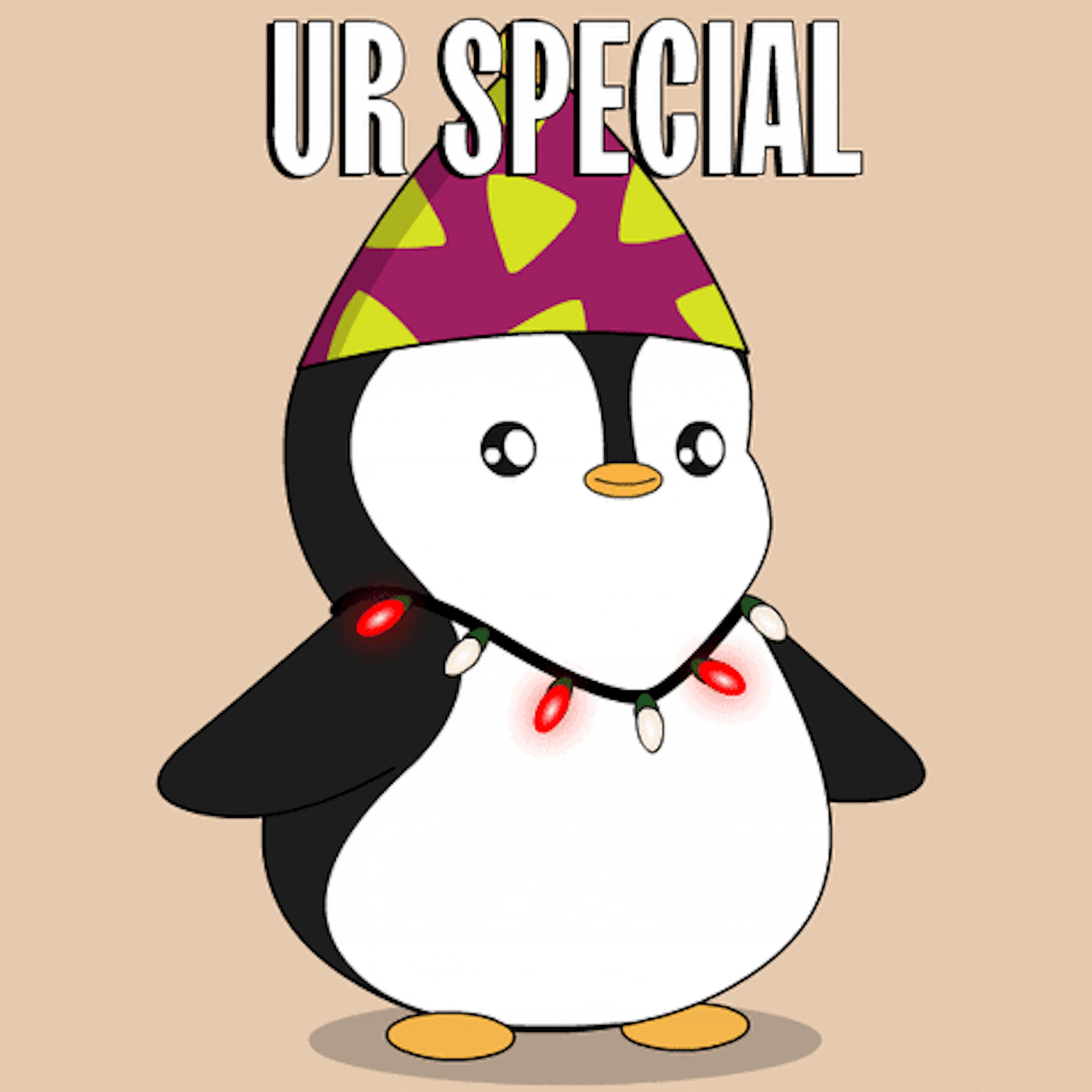 An animated Pudgy Penguin wearing a party hat; the text "UR SPECIAL" appears above, perfect for a high-energy Submagic vs. Captions.ai vs. CapCut social media comparison.