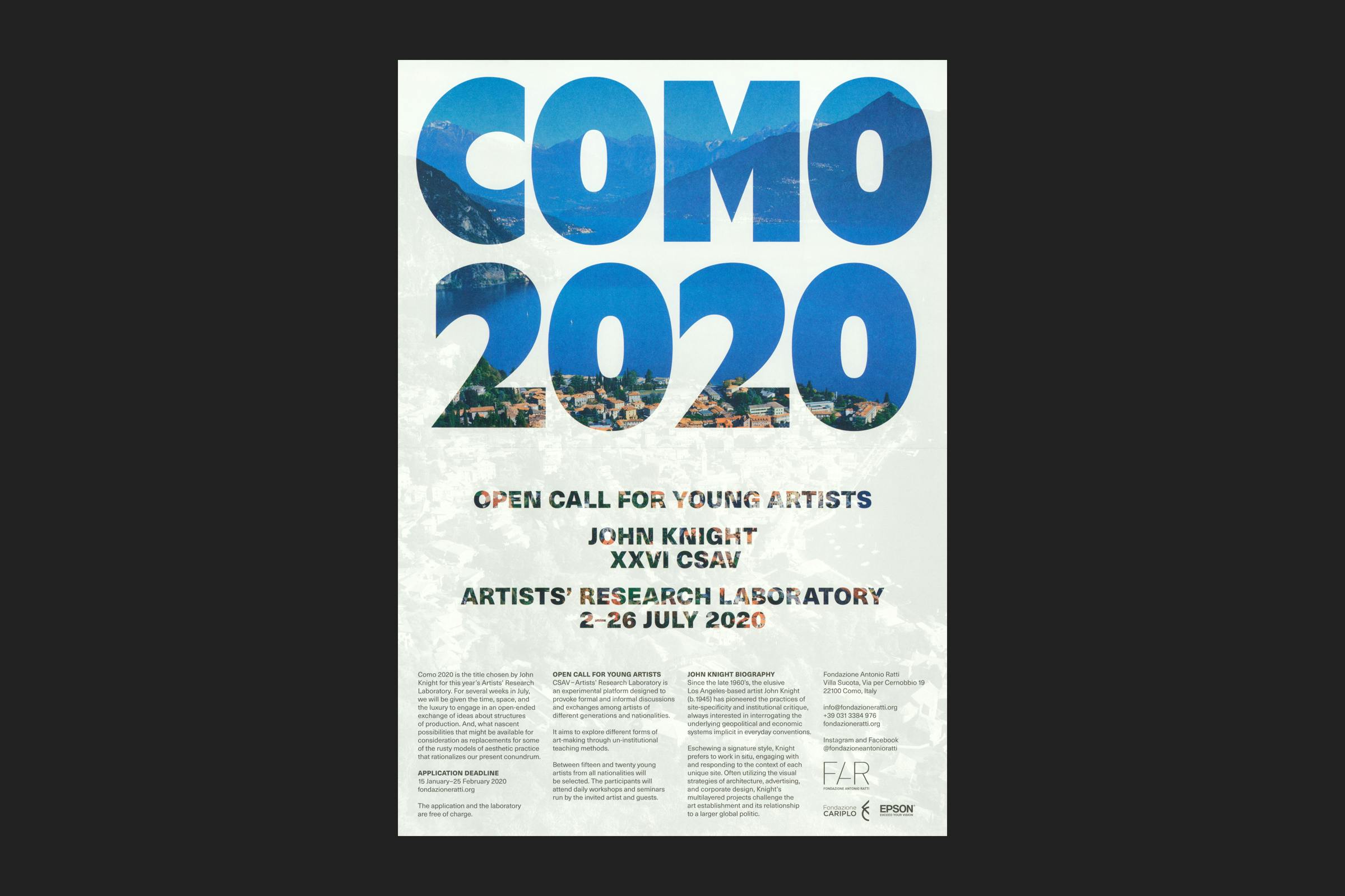 Fondazione Antonio Ratti, XXVI CSAV Artists’ Research Laboratory, COMO 2020, Graphic Design by Wolfe Hall