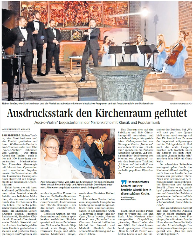 Pressebericht Voci e Violini Segeberger Zeitung