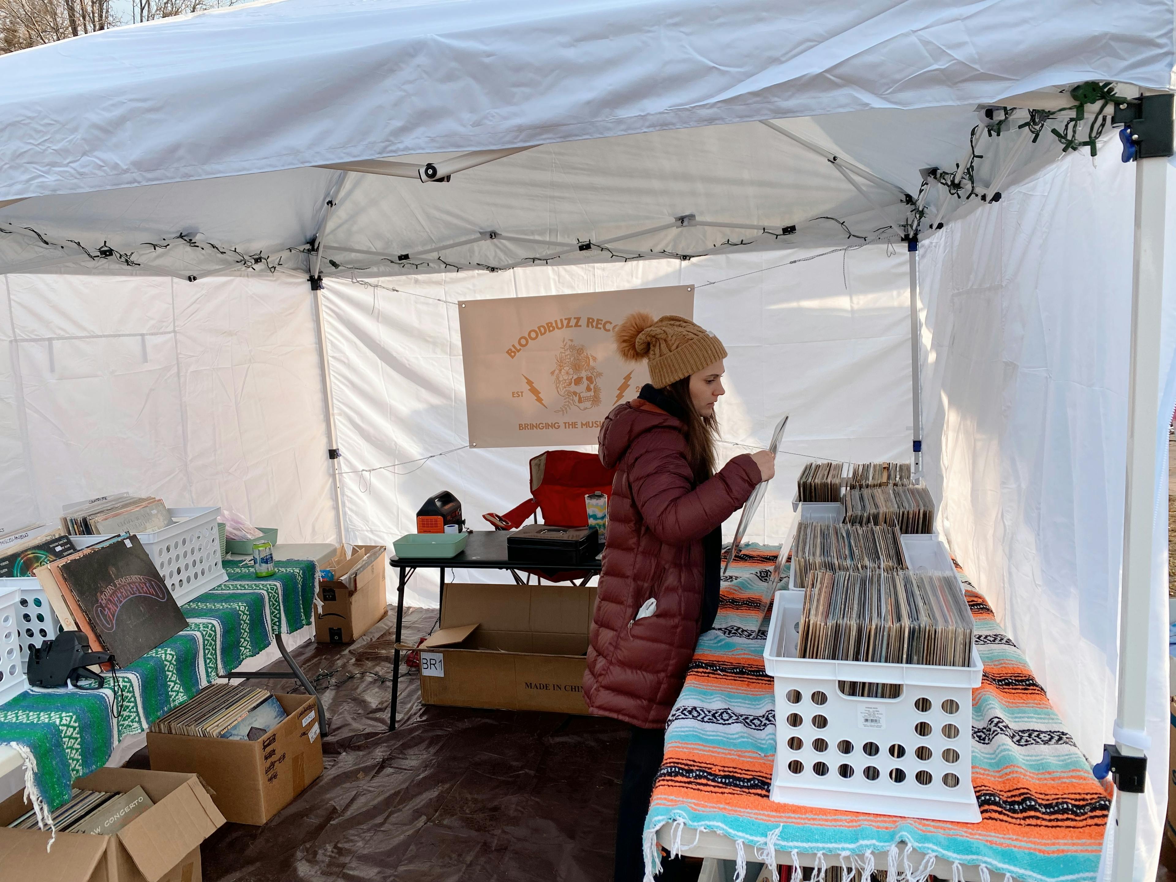 Jen Nolan with Crates at a Record Show