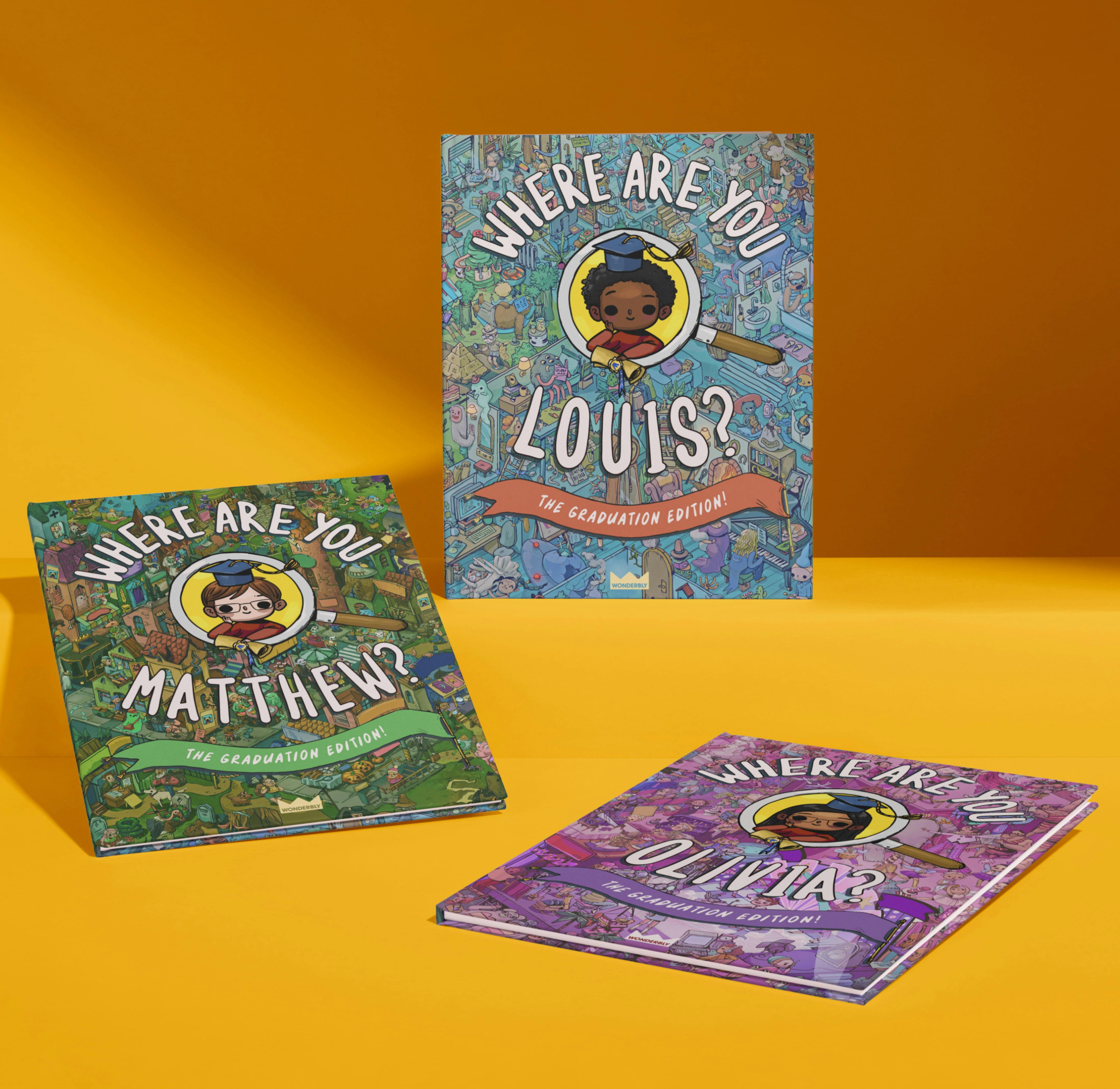 three personalised book covers
