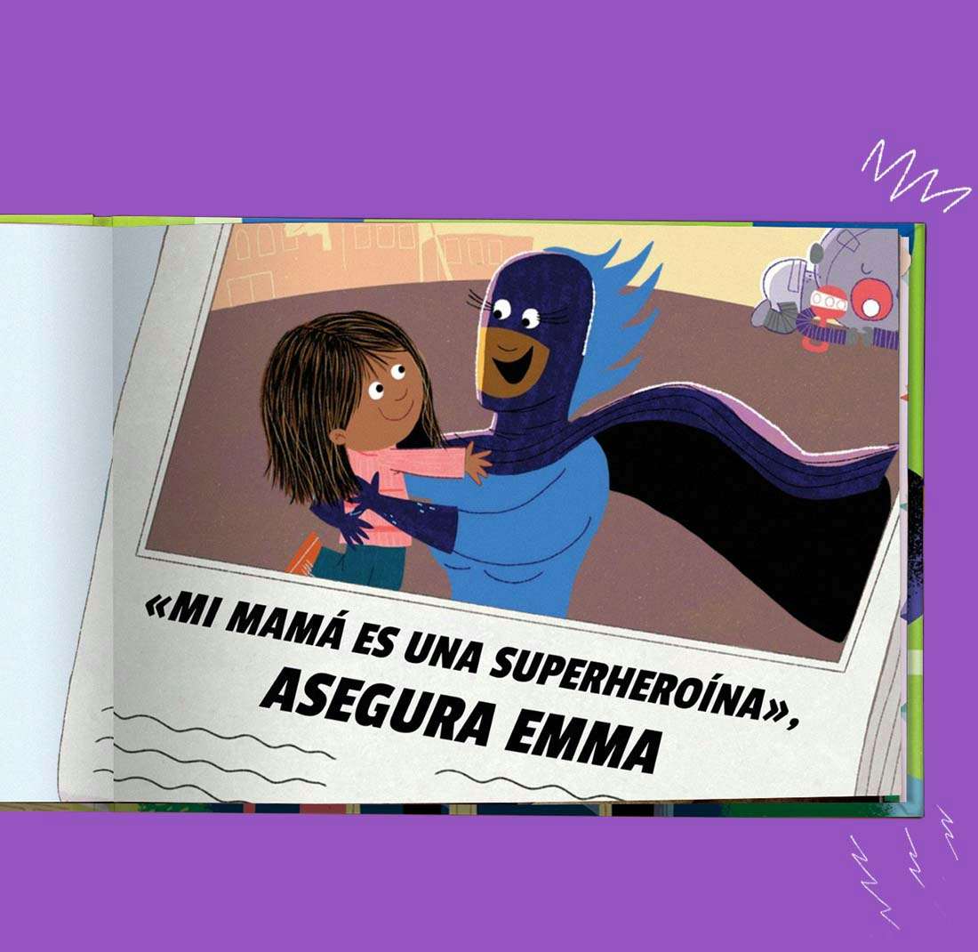 Página con madre y niño de “Mi mamá es una superheroína”