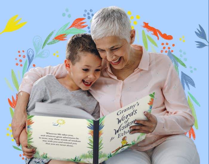 Grandparent and child reading together