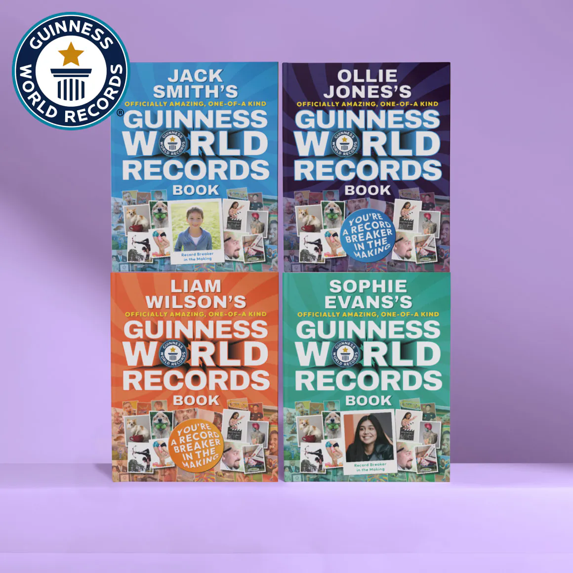 Four personalized book covers