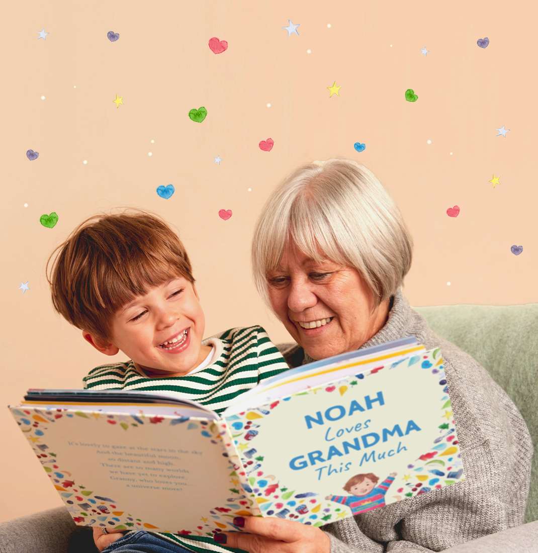 Grandma and grandson reading I Love Grandma This Much