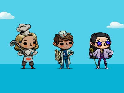 three characters dressed up as a superstar, chef, and doctor