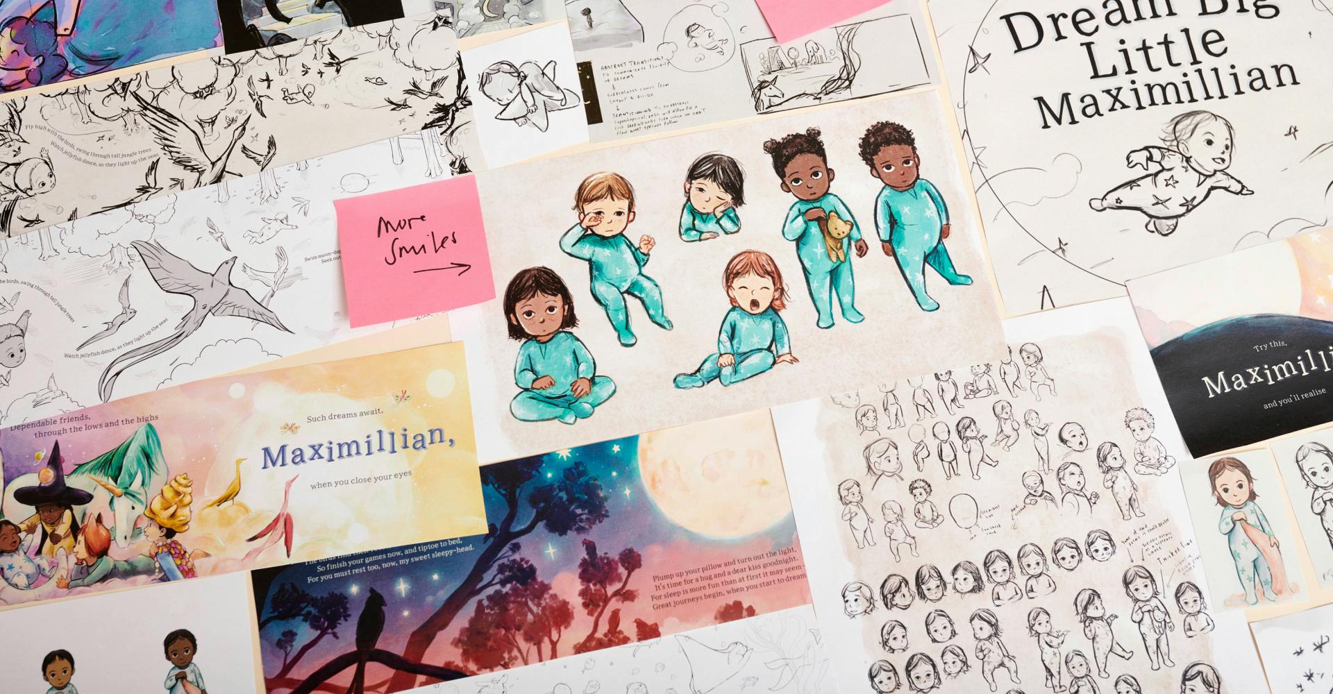 illustrations of the process of creating a Wonderbly book