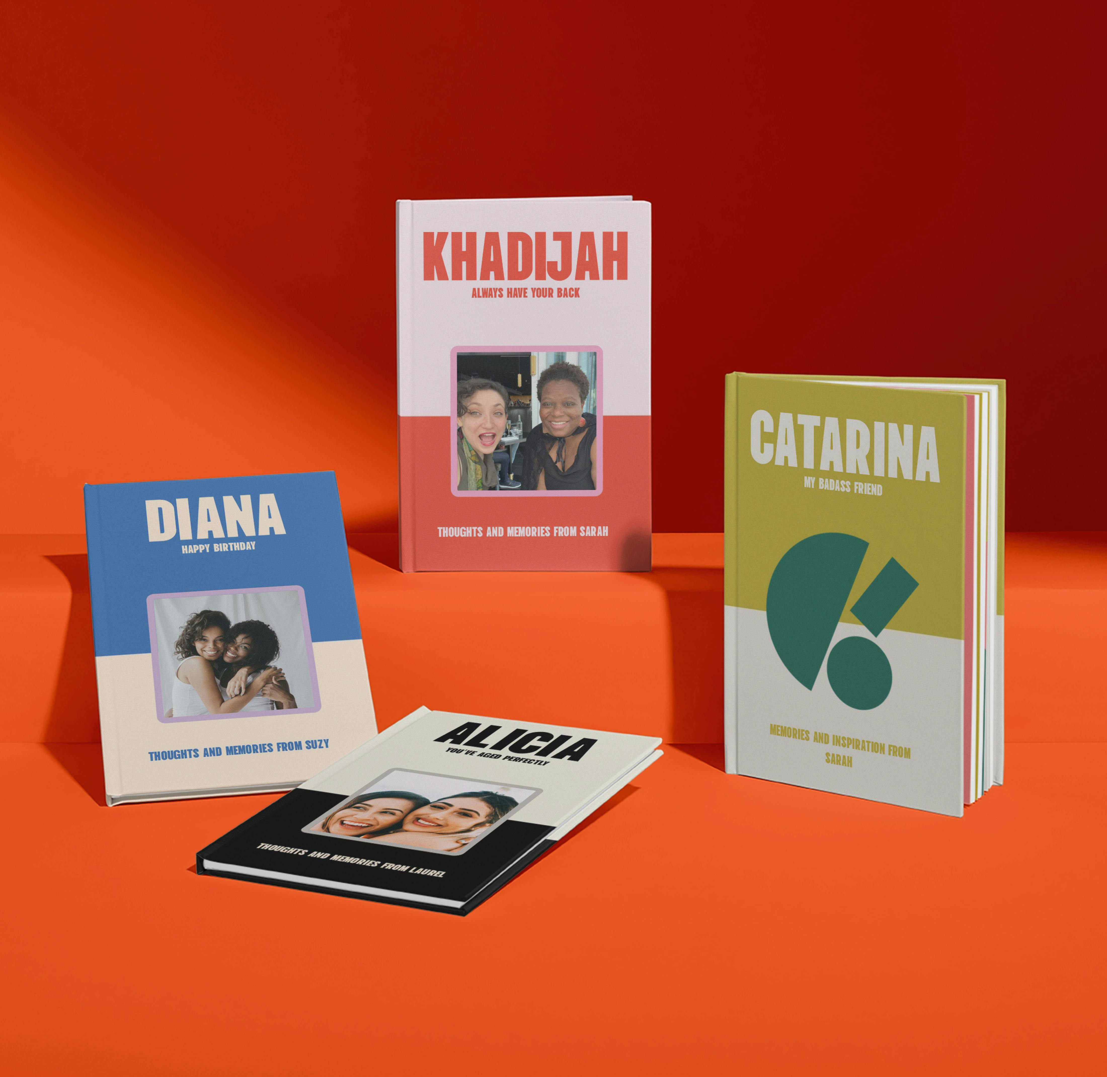 Four personalised friendship book covers with photos